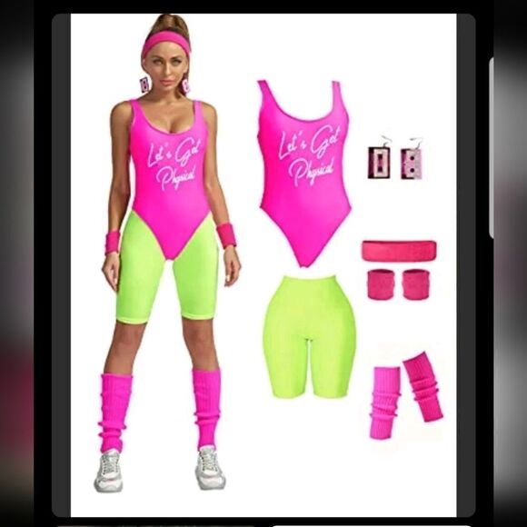 Neon Pink Let's Get Physical 80s Workout Leotard L MIAIULIA - Picture 7 of 10